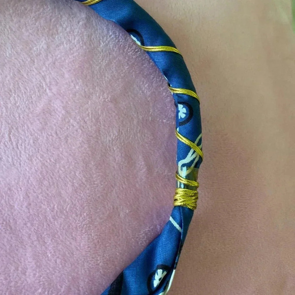 SunHat accessory Blue Cotton HatBand with Golden Glittery Lining 27" long - Picture 6 of 9